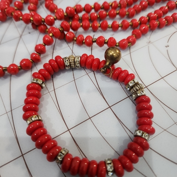 Teng Yue Multi-Strand Red Bead Necklace and Bracelet Set - Picture 8 of 12